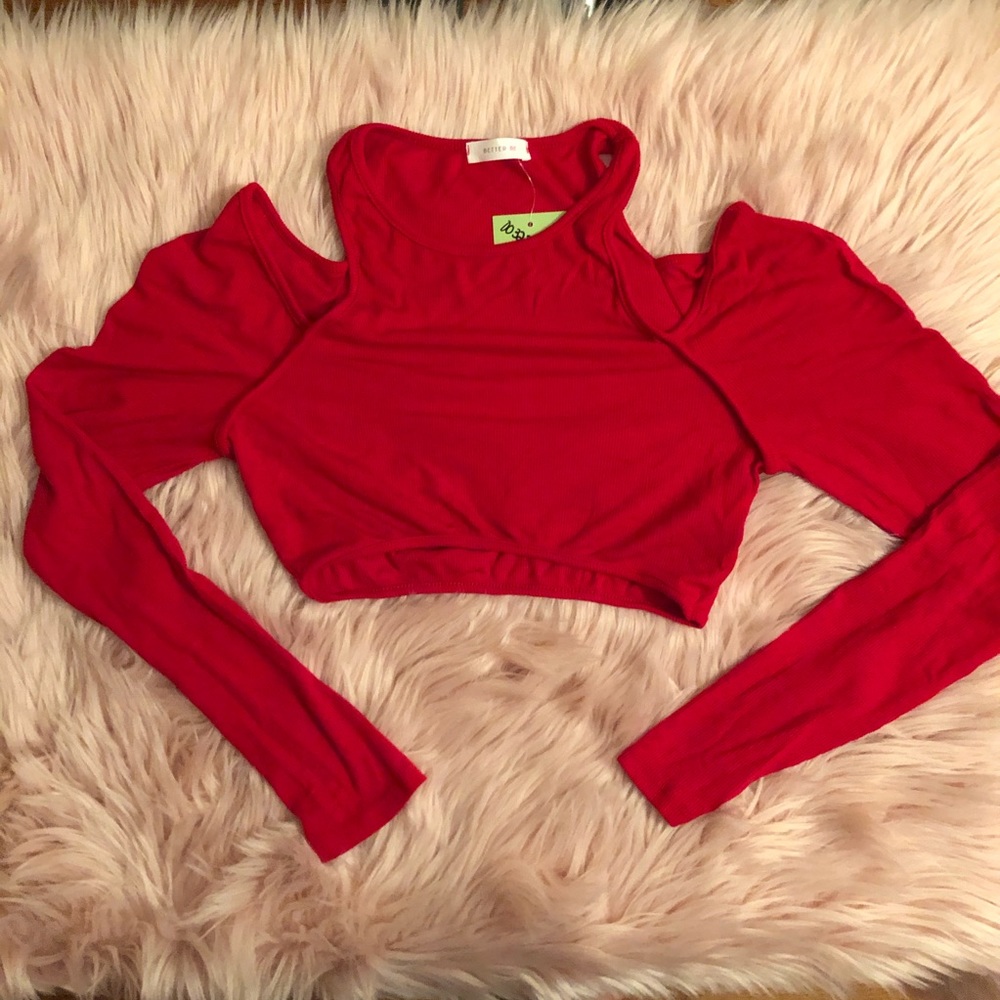 Long sleeve, cold shoulder crop top